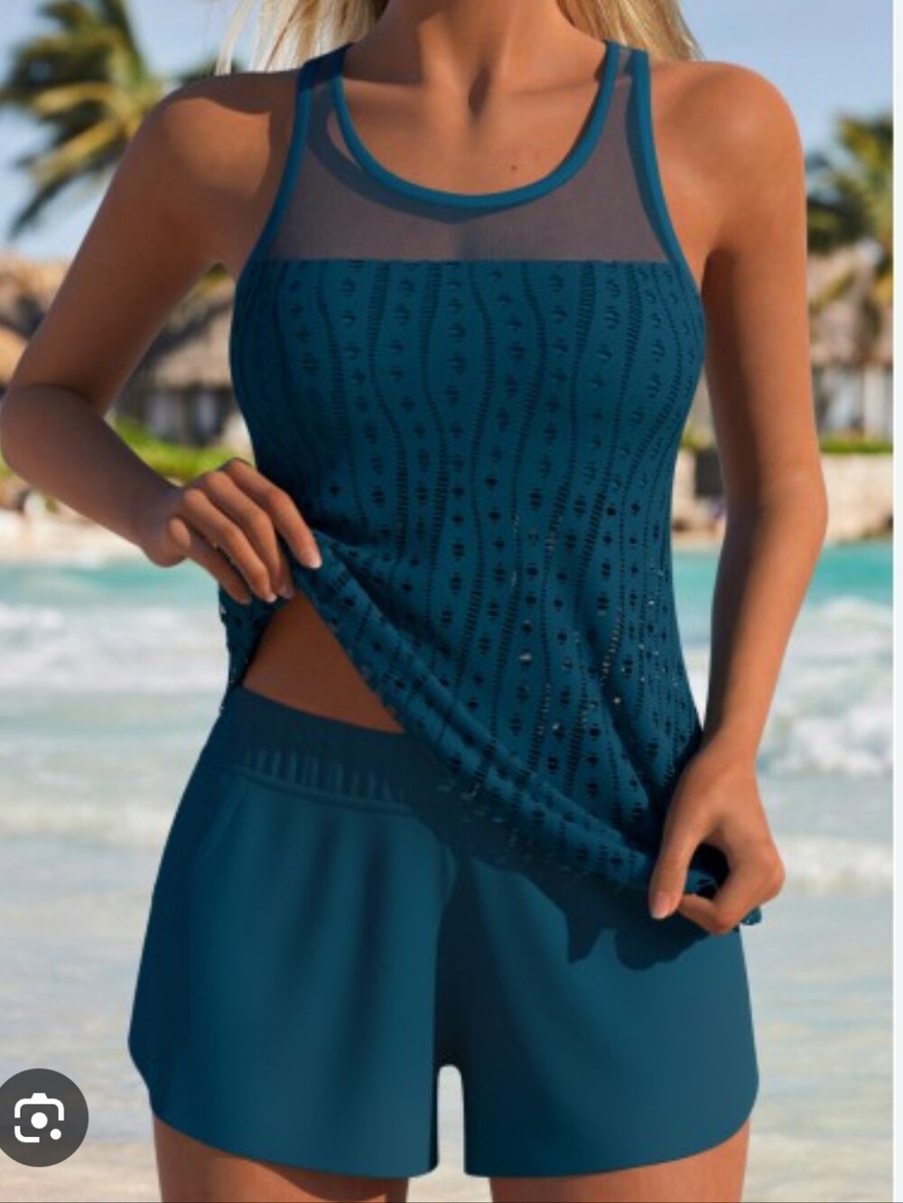 Rotita Tummy Coverage Peacock Blue Tankini Set with Mid Waisted Shorts